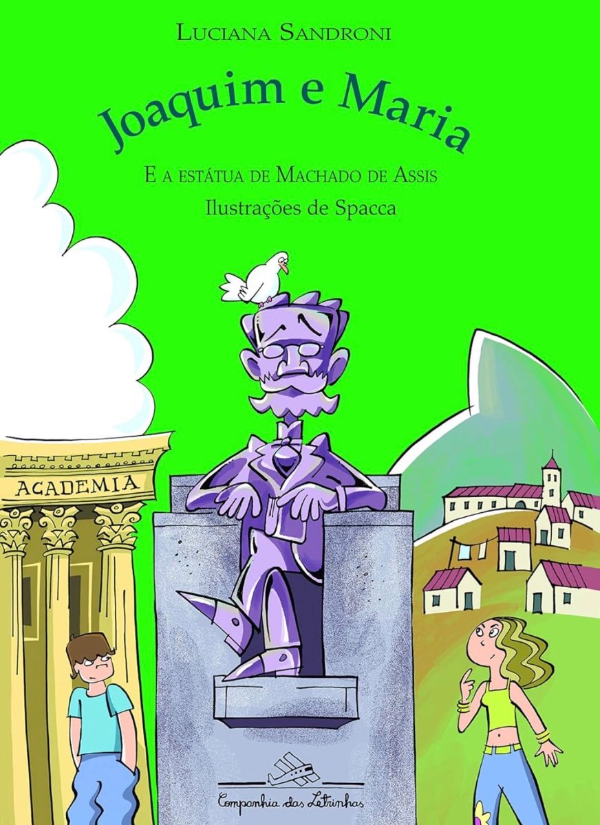 Capa de Joaquim e Maria e a estátua de Machado de Assis